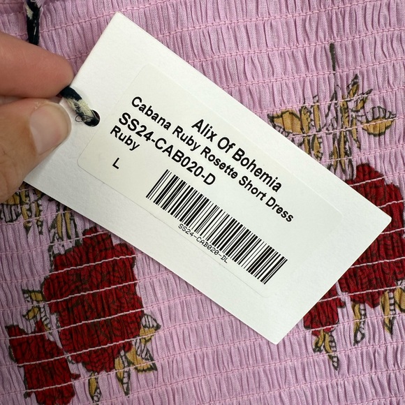 NWT Alix of Bohemia Cabana Ruby Rosette Dress Smocked Cotton Mini Dress Large - Picture 6 of 12